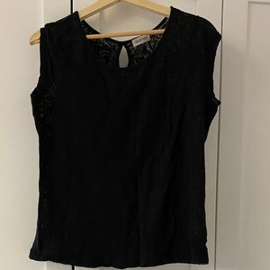 Smartset Women’s Black Lace pullover blouse Shirt, Size Large, Chic, Classic